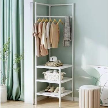 Imagem de Arara 3 em 1 para Canto | Organizador com Cabideiro e Prateleiras(3 Andares Branco)