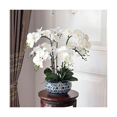 Imagem de Flor artificial com vaso orquídea artificial com vaso grande plantas falsas Phalaenopsis em vaso flor sintética para arranjos de sala de estar em casa