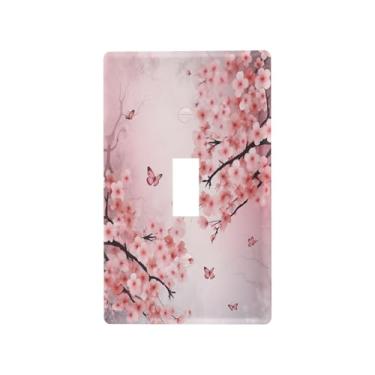 Imagem de Wassud Placa de cobertura de interruptor de luz, capas de tomada decorativas, placa de parede para tomadas elétricas, árvore de cerejeira, interruptor único 11 x 6 cm
