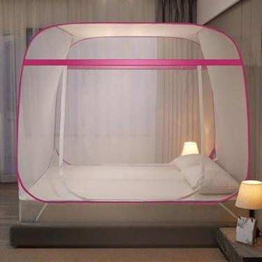 Imagem de Mosquiteiro Tela Protetora Rede Tenda Para Cama Casal 1,5M x 2M com Zíper(Rosa)