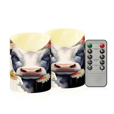 Imagem de Wassud Velas de vaca de flor sem chama com controle remoto, velas realistas cintilantes com temporizador, velas decorativas para Natal, casamento, festa, decoração de casa pequenas