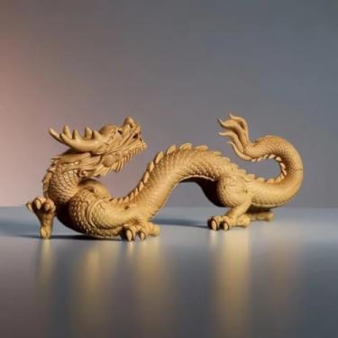 Imagem de FENNYYAR Estátua de animais de dragão de madeira natural da Besta Auspiciosa Chinesa, 10 cm 9,9 cm, Ornamentos Decoração de Casa Sala Escritório Carro
