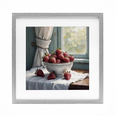 Imagem de Stupell Industries Colheita de morango na janela impressão emoldurada preta sob vidro, design por Lettered and Lined, 13 x 13