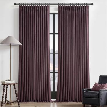 Imagem de PleatedDrapes Cortinas blecaute de linho de camada dupla roxa 102 x 250 cm de comprimento para quarto, pregas com memória treinada, bloqueio de luz térmica, cortinas decorativas para janela, 2 painéis