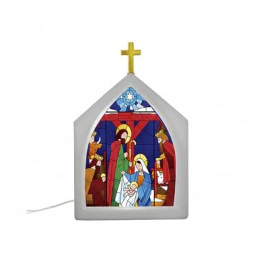 Imagem de Luminária Vitral Capela de Natal Jose Maria e Menino Jesus