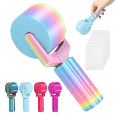 Imagem de 5 peças de rolo de arte de diamante de plástico, ferramenta essencial de pintura artesanal DIY com 100 papel protetor A6, rolos de prensa de pinturas de diamantes para bordado de strass e projetos de