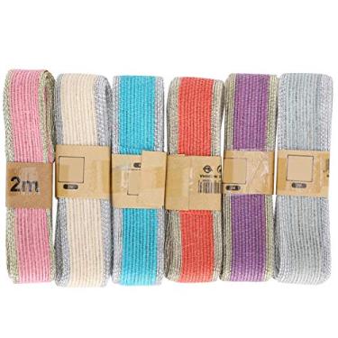 Imagem de Fita de serapilheira DIY tecida à mão caixa de bolo embrulho de flores acessórios de roupas 6 rolos 2 metros cada rolo material de juta natural para decorações de festas de