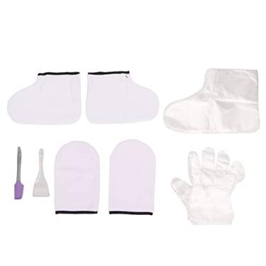 Imagem de Conjunto de luvas de banho de cera branca Ainoli, escova grande, espátula roxa, luvas macias, cobertura para os pés, cera de parafina, conjunto de cuidados com os pés
