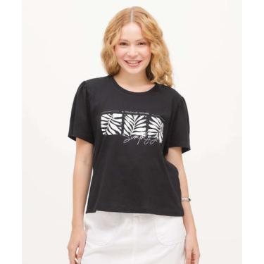 Imagem de Blusa Feminina Estampa Folhas Manga Curta Marisa-01055, Preto, GG