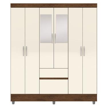 Imagem de Guarda-roupa Casal 6 Portas 2 Gavetas Com Espelho Ideval Imbuia-champanhe