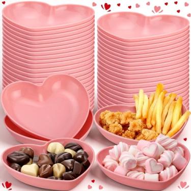 Imagem de Hushee Pacote com 50 pratos de molho em forma de coração de 15 cm rosa mini pratos de tempero tigela de plástico em forma de coração prato de lanche pratos de aperitivo tigela de mergulho de sushi