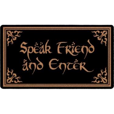 Imagem de AIKONGNICE Capacho Speak Friend and Enter, 76 x 43 cm, tapete de boas-vindas engraçado, tapete de porta da frente fofo, suporte de PVC antiderrapante, fácil de limpar, tapete de entrada para ambientes