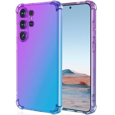 Imagem de Capa para Galaxy S26 Ultra: Mulheres Meninas Cantos Reforçados TPU Absorção de Choque Cor Gradiente Flexível para Samsung Galaxy S26 Ultra (Roxo Azul)