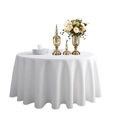 Imagem de Toalha de mesa redonda TWINPRET de 203 cm, toalha de mesa branca de poliéster lavável à prova d'água – capa de mesa circular resistente a manchas e óleo para jantar em ambientes internos e externos