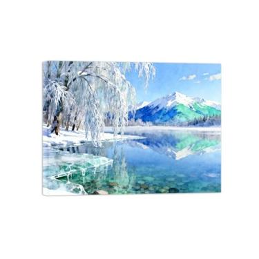 Imagem de Arte de parede paisagem imagem em tela - árvore de montanha de inverno lago - impressão de pintura de decoração moderna para sala de estar pronta para pendurar 40 x 50 cm 40 x 50 cm tela embrulhada