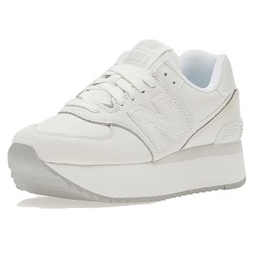 Imagem de New Balance Tênis feminino 574+, Branco/cinza, 6.5