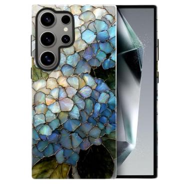 Imagem de heindiy Compatível com Samsung Galaxy S23 Ultra, capa brilhante, proteção total, à prova de choque, anti-arranhões, capa de TPU, capas para homens e mulheres - vitrais de arbusto de hortênsias