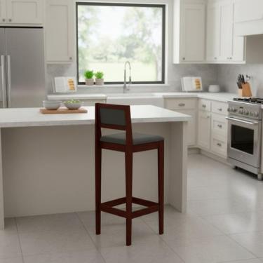 Imagem de Kit 6 Banquetas Assento Encosto Estofado em Linho Hellen cor:imbuia co