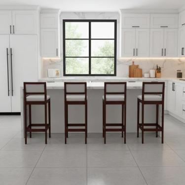 Imagem de Kit 4 Banquetas Assento Encosto Estofado em Linho Hellen cor:imbuia co