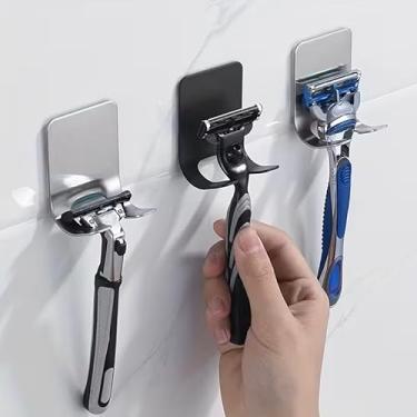 Imagem de 1 suporte de lâmina de barbear de aço inoxidável, suporte de parede adesivo sem broca, banheiro, cozinha, organizador de garagem para barbeadores, plugues, roupões, toalhas, roupas - presente ideal