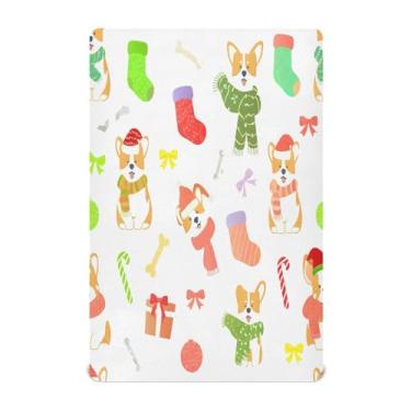 Imagem de Qilmy Lençóis de bebê de Natal Corgi, macio, respirável, de microfibra elástica, lençol com elástico para meninos e meninas, 132 x 71 cm, capa de colchão infantil portátil