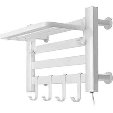 Imagem de uhyOHF Secador de toalhas elétrico montado na parede, aquecedor de toalhas, aquecedor de toalhas feito de alumínio, com cesta superior removível e gancho, temperatura constante inteligente, proteção