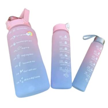 Imagem de Garrafa Squeeze de Água para Academia, Tie Dye Rosa e Azul, com Canudo de Silicone, Frases Motivacionais, 300ML, 900ML e 2L