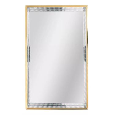 Imagem de Bandeja Organizadora de Luxo em Vidro e Metal Dourado com Fundo Espelhado, 20x15x4,5cm, Transparente