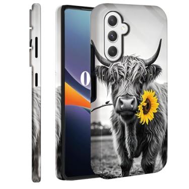 Imagem de TSNJTBDL Capa para Galaxy S25 FE, PC rígido de camada dupla + TPU macio resistente 2 em 1 capa protetora para celular para Samsung Galaxy S25 FE 6,7 polegadas (2025) - vacas cinzas das terras altas