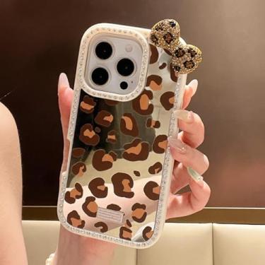 Imagem de HTVJFX Capa de celular luxuosa com glitter e laço, espelhada e macia, para iPhone 16 Pro Max (para iPhone 16 Pro Max/marrom)