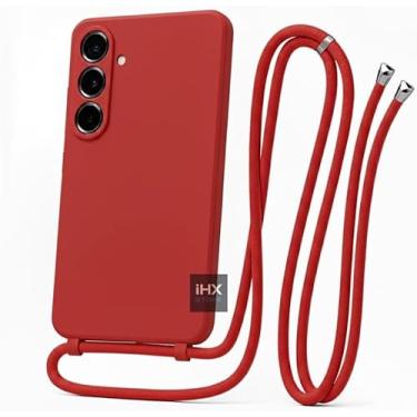 Imagem de Capa Case Capinha Para Samsung Galaxy A26 5G Silicone Com Cordão Alça De Pescoço Ajustável Veludo Premium (VERMELHO)