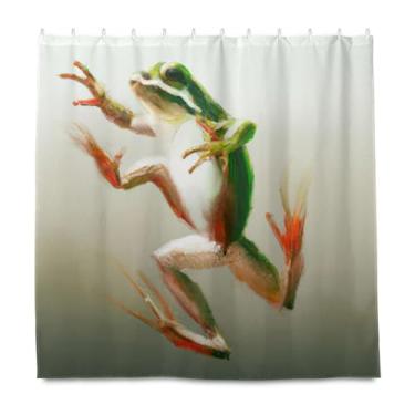 Imagem de JUZIHAI Cortina de chuveiro de sapo com pintura a óleo para banheiro 182 x 182 cm impermeável lavável cortina de banho com ganchos para casa hotel academia