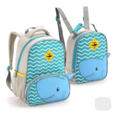 Imagem de Kit Mochila Escolar e Lancheira Térmica Zoop Seanite Tubarão