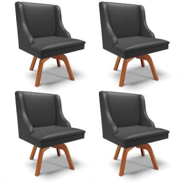 Imagem de Kit 04 Cadeiras de Jantar Liz material sintético Preto Base Giratória 