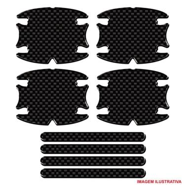 Imagem de Jogo Adesivo Protetor Maçaneta Carro Resinado Carbon Preto Carbono Preto