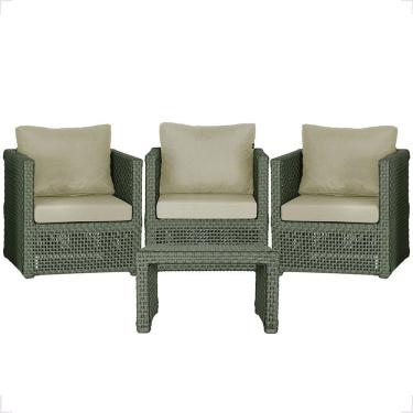 Imagem de Mesa E 3 Poltronas Madri Corda Náutica Estofado 7 Trama Verde