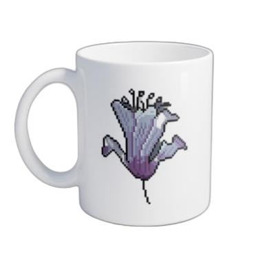 Imagem de Caneca Xícara de Café Porcelana 300ml Com Desenho Flor Branca Pixel Art