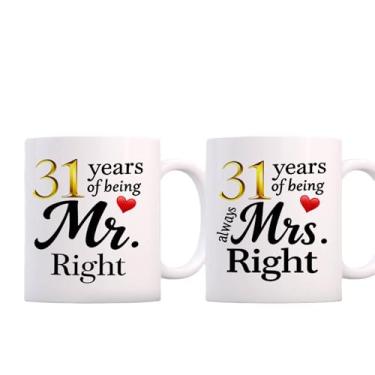 Imagem de SIUNY Conjunto de canecas de café de aniversário de 31 anos para casais 2-31 decorações de presentes de casamento para pais, avós, marido, esposa, ele, dela, 311 g
