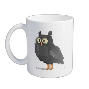 Imagem de Caneca Xícara de Café Porcelana 300ml Coruja Preta Pixel Art