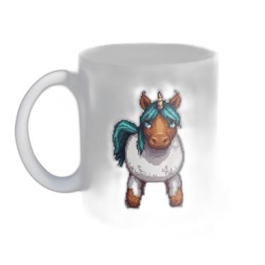 Imagem de Caneca Xícara de Café Porcelana 300ml Arte Pixel Unicórnio Caprichoso