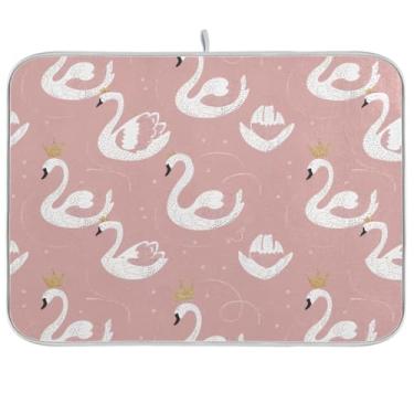 Imagem de Tapetes de secagem de pratos reversíveis, tapete de barra de café rosa de secagem rápida de coroas de cisne, tapetes absorventes de escorredor de pratos, tapete de balcão de cozinha, 45 x 61 cm