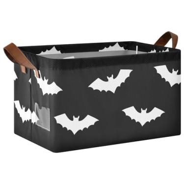 Imagem de Organizador de cesta preto de morcego branco para armazenamento e organização de quarto, dobrável, 40 x 29 x 25 cm, cestas de armário para prateleiras para armazenamento de armário, pacote com 2