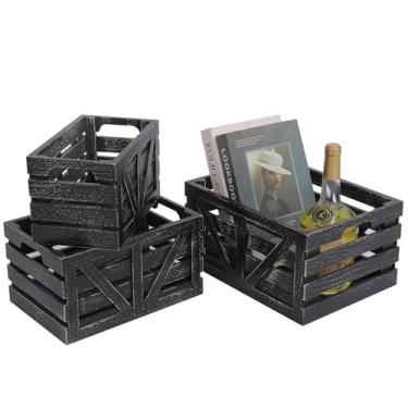 Imagem de HTAYUXWO Caixas de armazenamento com 3 caixas de madeira, caixas de armazenamento de madeira com alças, caixas de armazenamento decorativas de fazenda rústica, recipiente de armazenamento de madeira