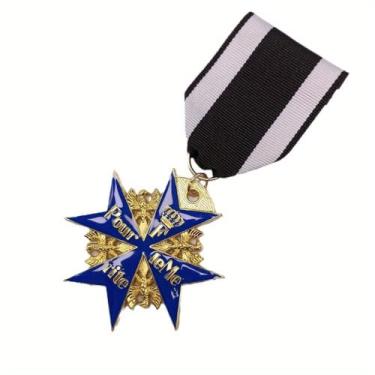 Imagem de Cópia do crachá da medalha da Bravura Meritória da Cruz de Malta da Alemanha Prussian, azul, folha de carvalho azul, Ribbon Medal, Liga de aço, Sem Pedra Preciosa