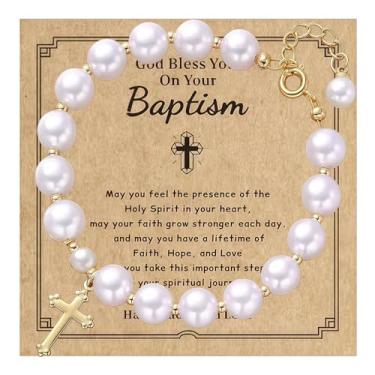 Imagem de Pulseira de cruz para meninas no batismo, confirmação de primeira comunhão, joias de batismo religioso, presente de Natal para crianças, adolescentes, filhas, neta, afilhado, jardim de infância
