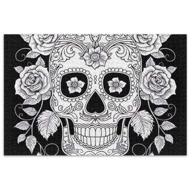 Imagem de Quebra-cabeça rosa crânio de açúcar preto branco 500 peças para presentes adultos para jogo de elefante branco natureza quebra-cabeça brinquedo arte