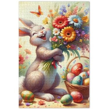 Imagem de Quebra-cabeça de coelho fofo coelhinho da Páscoa para adultos 1000 peças presentes engraçados elefantes brancos Prime Puzzles arte colorida de animais, 75 x 40 cm