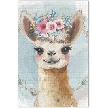 Imagem de Quebra-cabeças para adultos com flor de lhama fofa, 500 peças, divertidos e divertidos, decoração de casa, arte