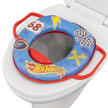Imagem de Hot Wheels Assento de treinamento macio para vaso sanitário com gancho de armazenamento, anel antiderrapante com proteção contra respingos, alças embutidas para crianças pequenas