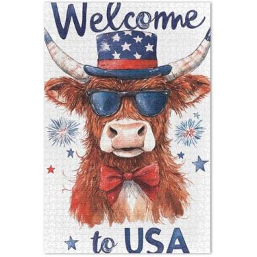 Imagem de EUA Highland Cow American Adult Puzzles 1000 Peças Quebra-cabeça Paisagem Floral Difícil Jogos Tech Gifts, 75 x 40 cm